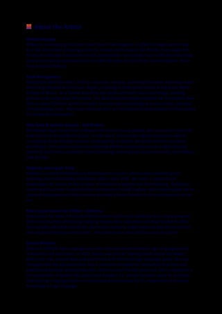 About the Artists
Rinkoo Barpaga
Rinkoo is an emerging artist born and raised in Birmingham. In 2002 he began performing
as a BSL story teller achieving success in London and Scotland. His friends encouraged him
for nearly a decade to become a stand up comedian. His comedy style is influenced by Black
American stand up comedians such as Eddie Murphy, Richard Pryor, Dave Chappelle, Kevin
Hart and Katt Williams.
Ruth Montgomery
Profoundly deaf from birth, Ruth is a musician, teacher, workshop facilitator and visual artist
who has graduated with a music degree, majoring in flute performance at the Royal Welsh
College of Music. As a flautist and artist she works with both music and image, creating
pictures and using visual film media. The Deaf Explorers project enabled her to travel to New
York to meet Christine Sun Kim to learn how she uses technology to access music, and ways
of interpreting music. Music can easily be seen as inaccessible to deaf people and Ruth wants
to change that perception.
Billy Reed & Semhar Beyene - Def Motion
Def Motion hope to positively influence the lives of young people, who may never have had
total access to the performing arts. In their work, they create original material as well as
re-creating classic Michael Jackson choreography to deliver live performances and dance
workshops. They aspire to focus on exploring different dance practices in a deaf capacity,
where all performers are deaf or hard of hearing, learning how to perform with, and without
oral abilities.
Rubbena Aurangzeb-Tariq
Rubbena is a Deaf British Muslim artist based in London who has been exhibiting her
paintings and mixed-media installation pieces since 1992. Her work is abstract and
encourages the viewer to feel a sense of freedom to explore and find meaning. Rubbena’s
recent work has been inspired by her involvement in Deaf Explorer which has enabled her to
research Bollywood and Indian culture and take a fresh direction in the development of her
art.
Mary-Jayne Russell de Clifford - DeDrama
Mary-Jayne has been a freelance Drama Leader and Drama Facilitator since she graduated
from the University of Reading studying Theatre Arts, Education and Deaf Studies in 2005.
She is profoundly deaf since birth. Mary-Jayne wants to break down the barriers to interact
with deaf and hearing communities. She plans to tour with DeDrama across the UK.
Donna Williams
Donna is a British Sign Language poet who loves poetry and believes sign language poetry
is beautiful and expressive. In 2012, Donna was part of ‘Signing Hands across the Water’,
where she met, shared ideas and performed with American Sign Language poets. She was
intrigued that the ASL poets both had a voiceover provided by interpreters that they had
established working relationships with, whilst none of the BSL poets did. She is interested in
the exploration of spoken BSL poetry and wonders if a ‘perfect balance’ could be achieved
whereby sign language poems are understood and enjoyed by all, irrespective of previous
knowledge of sign language.
 