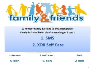 10 nombor Family & Friend ( Semua Rangkaian)
Family & Friend boleh didaftarkan dengan 2 cara :
36
 