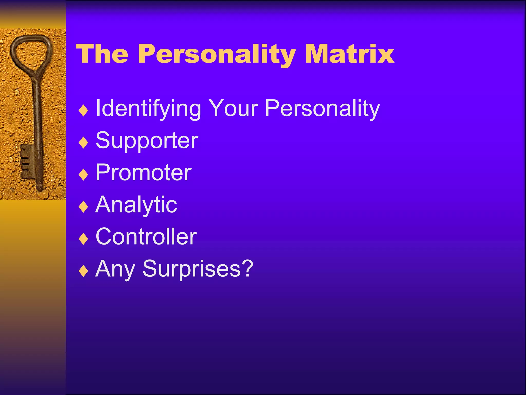 The Personality Matrix Identifying Your Personality Supporter Promoter Analytic Controller Any Surprises? 
