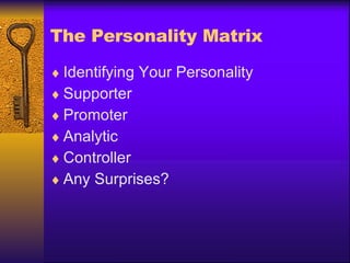 The Personality Matrix Identifying Your Personality Supporter Promoter Analytic Controller Any Surprises? 