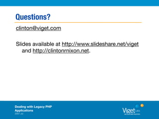 Dealing With Legacy PHP Applications
