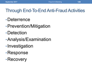 Through End-To-End Anti-Fraud Activities
•Deterrence
•Prevention/Mitigation
•Detection
•Analysis/Examination
•Investigation
•Response
•Recovery
September 2017 Fraud in E-Banking 126
 