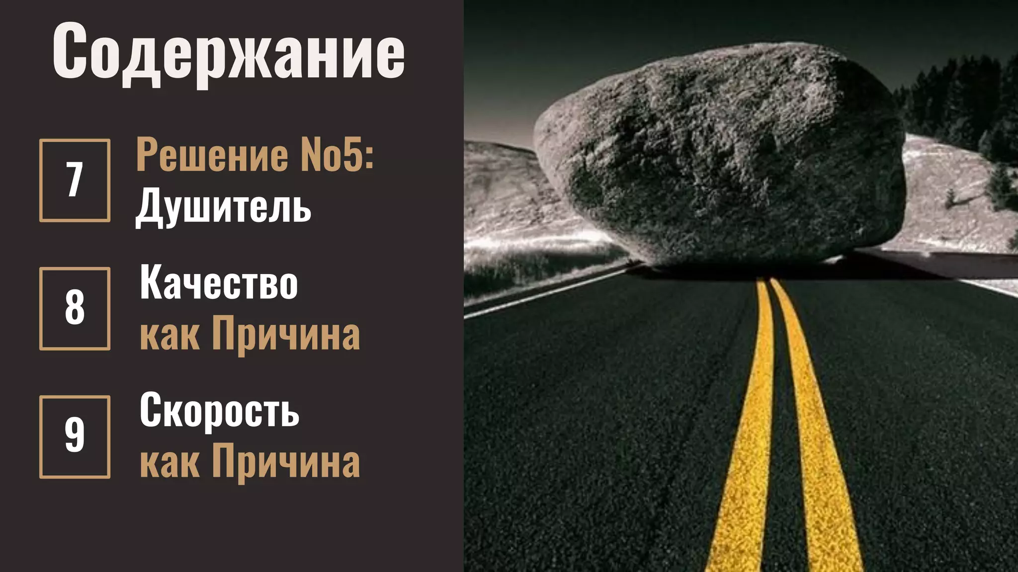 Содержание
8
Решение №5:
Душитель
7
8
9
Качество
как Причина
Скорость
как Причина
 