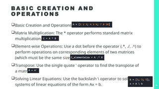 Dealing with matrices and plot in MATLAB | PPTX