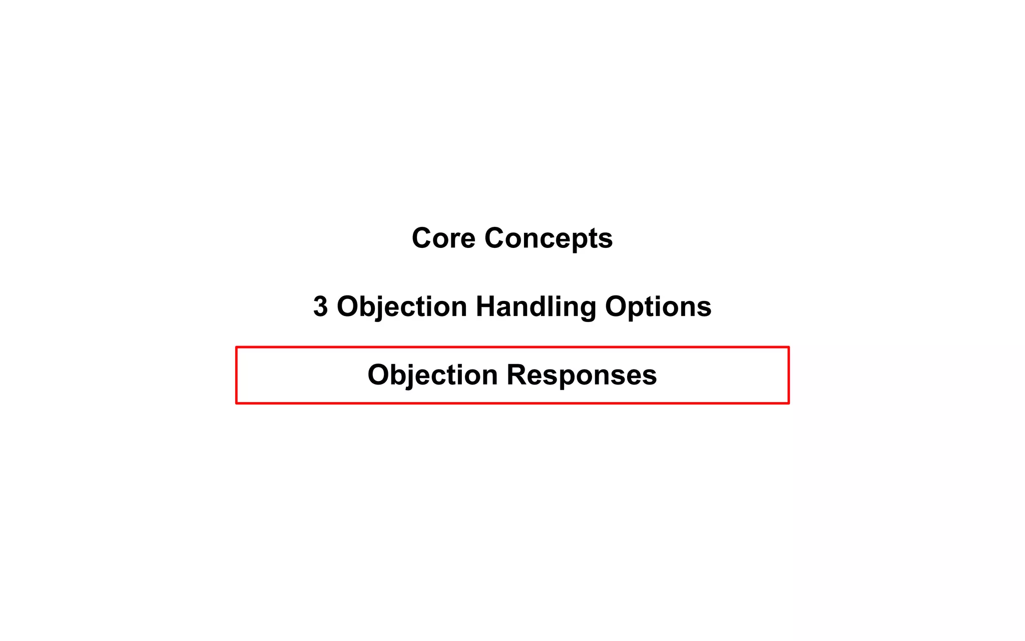 Core Concepts
3 Objection Handling Options
Objection Responses
 