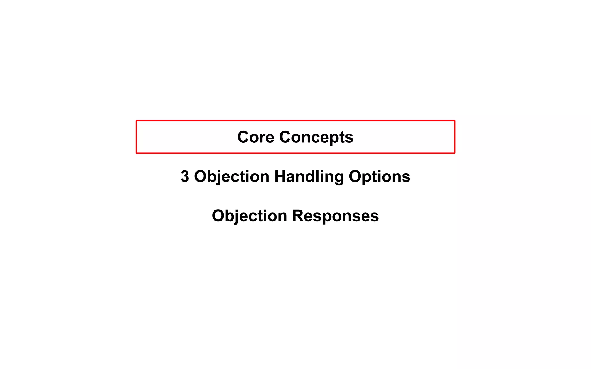Core Concepts
3 Objection Handling Options
Objection Responses
 