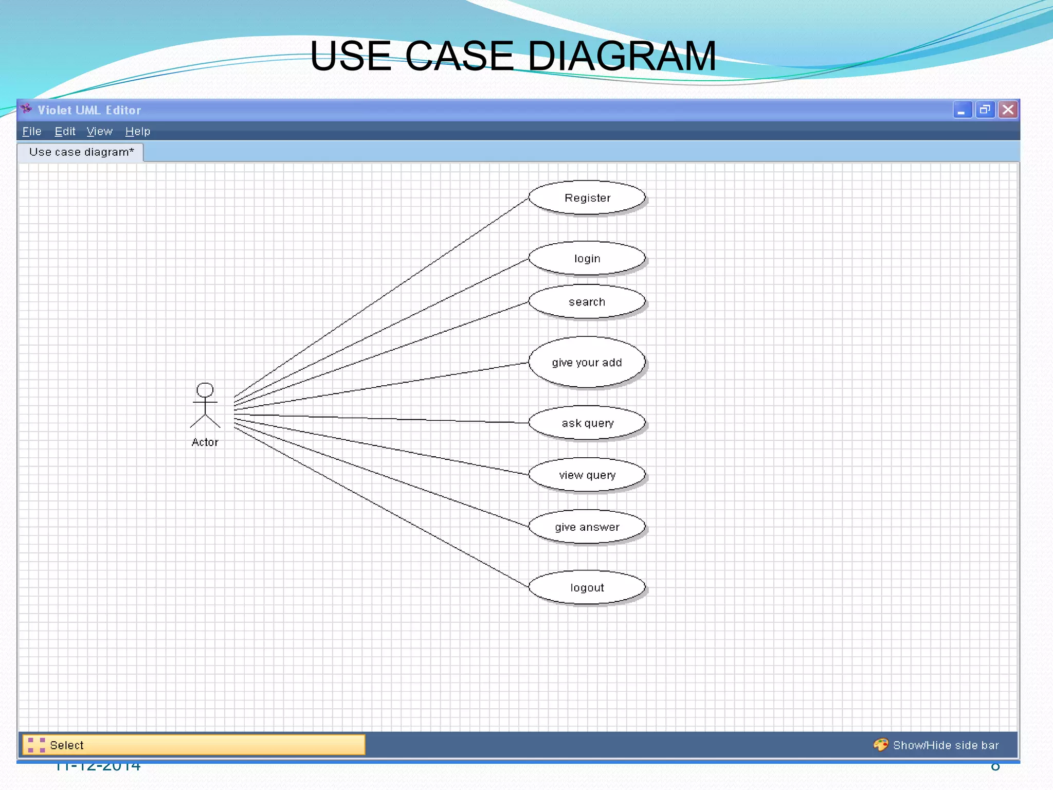 USE CASE DIAGRAM 
11-12-2014 8 
 