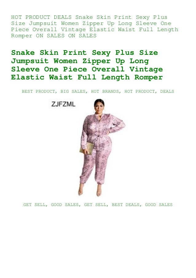 Deals Snake Skin Print Sexy Plus Size Jumpsuit Women Zipper Up Long S