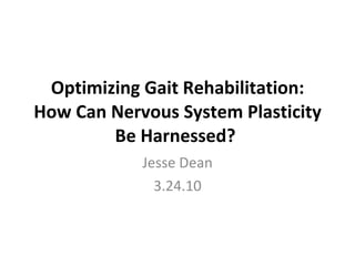Optimizing Gait Rehabilitation: How Can Nervous System Plasticity Be Harnessed?   Jesse Dean 3.24.10 