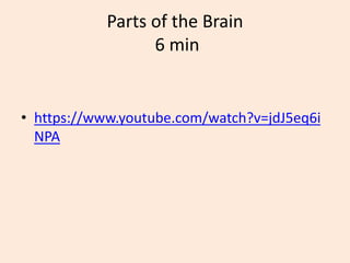 Parts of the Brain
6 min
• https://www.youtube.com/watch?v=jdJ5eq6i
NPA
 