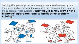 Insisting that your opponents in an argumentative discussion give up
their ideas and accept your ideas creates the resista...