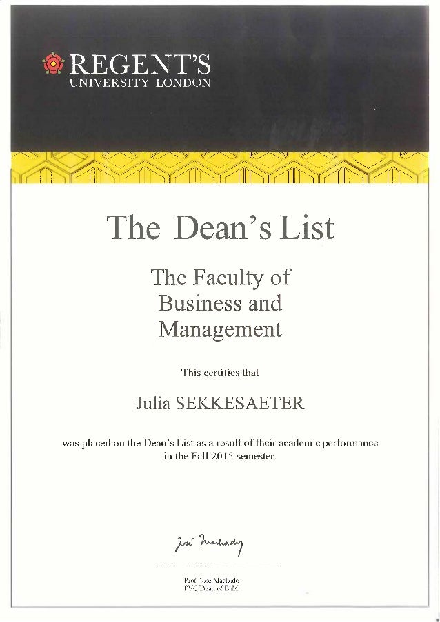 Dean's List Fall 2015