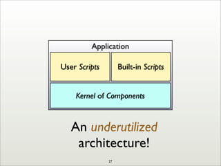 An underutilized
architecture!
Application
Kernel of Components
User Scripts Built-in Scripts
27
 