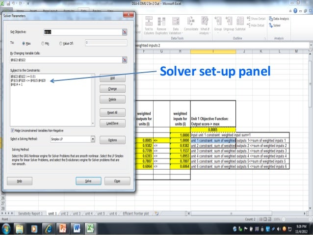 data envelope analysis excel