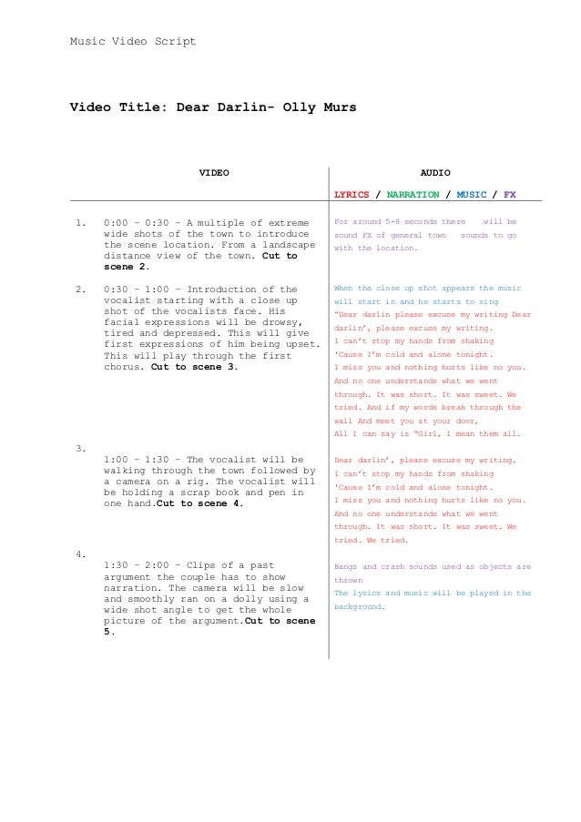 Dear Darlin Music Video Script