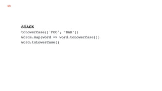 toLowerCase(['FOO', ‘BAR’])
words.map(word => word.toLowerCase())
word.toLowerCase()
STACK
⇏
 