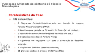 Caraterísticas da Tese
● 387 documentos:
○ 2 Diagramas Entidade-Relacionamento em formato de imagem
Portable Network Graph...