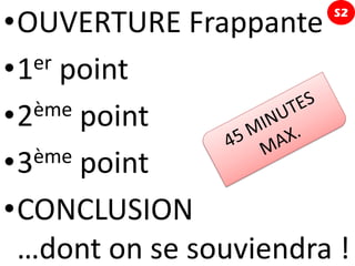 •OUVERTURE Frappante   S2




•1 er point

•2 ème point

•3 ème point

•CONCLUSION
 …dont on se souviendra !
 