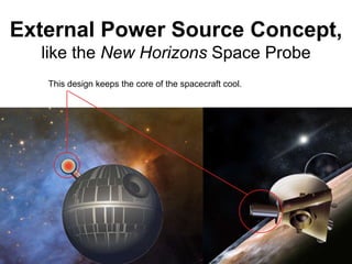 External Power Source Concept,
like the New Horizons Space Probe
This design keeps the core of the spacecraft cool.
 