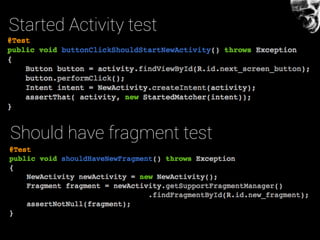 Started Activity test
Should have fragment test
 