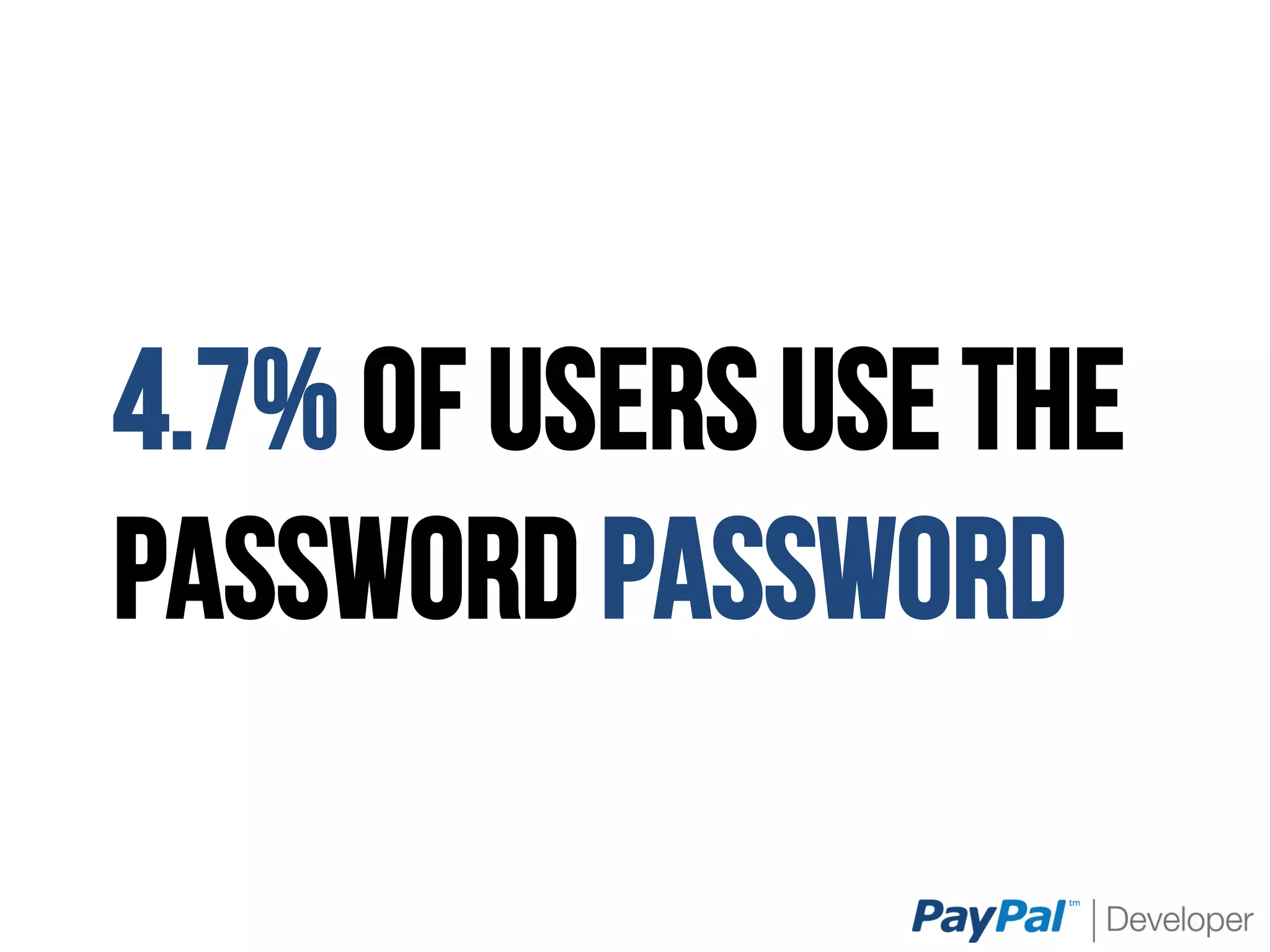 4.7% OF USERS USE THE
PASSWORD PASSWORD
 