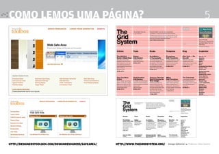 COmo lemos uma página?                                                                                                       5




http://designerstoolbox.com/designresources/safearea/   http://www.thegridsystem.org/   Design Editorial 4 Professor Fabio Silveira
 