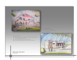 2- STOREY RESIDENTIAL BUILDING
MANILA, PHILIPPINES
2 Storey Residential Building + Attic
ACE ROOFING SHOP
NUEVA ECIJA, PHILIPPINES
A commercial building with one
level + Basement.
Scope of Work:
Execute Design and proceed with working drawings
upon approval from client.
Provide total building cost estimates.
Provide Building specifications and documents.
FREELANCE PROJECTS
PHILIPPINES
 