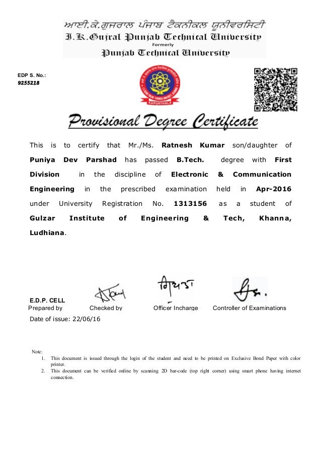 Provisional Degree Certificate Application Form Vtu Provisional Degree Certificate Application Form Vtu, Provisional Degree Certificate This Is To Certify That Mr Ms Ratnesh Kumar Son Daughter Of, Provisional Degree Certificate Application Form Vtu