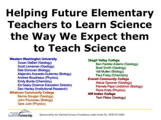 Sponsored by the National Science Foundation under Grant No. HER-0315060
Helping Future Elementary
Teachers to Learn Scien...