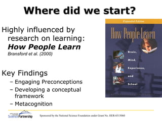Sponsored by the National Science Foundation under Grant No. HER-0315060
Where did we start?Where did we start?
Highly inf...