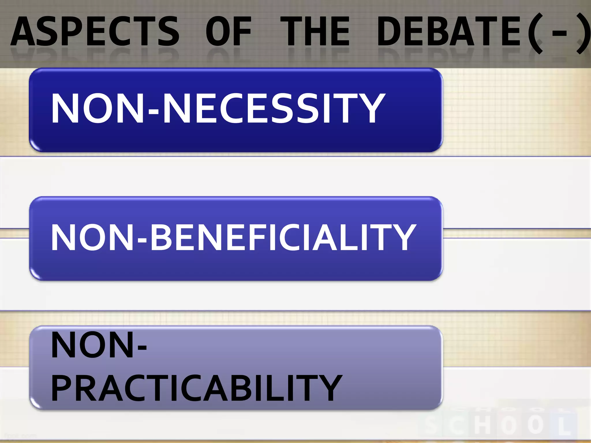 NON-NECESSITY

NON-BENEFICIALITY

NON-
PRACTICABILITY
 