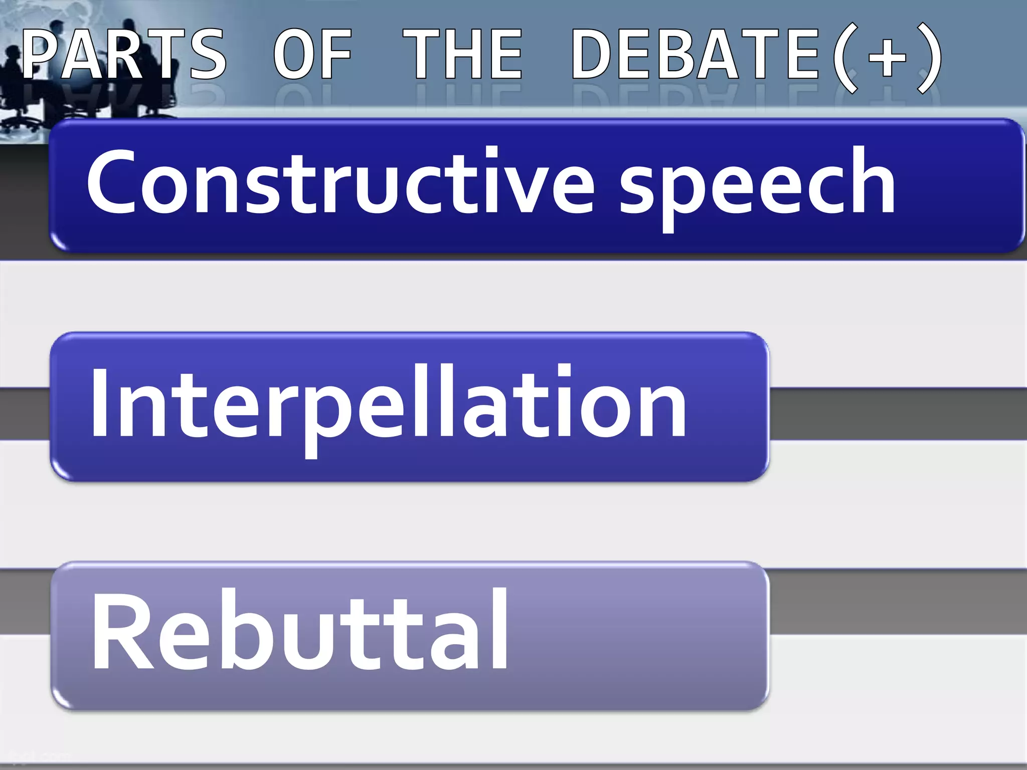 Constructive speech

Interpellation

Rebuttal
 