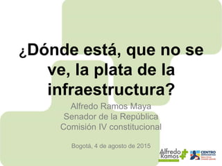 ¿Dónde está, que no se
ve, la plata de la
infraestructura?
Alfredo Ramos Maya
Senador de la República
Comisión IV constitucional
Bogotá, 4 de agosto de 2015
 