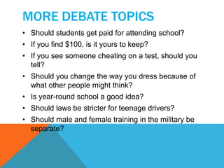 good topics to debate about in middle school