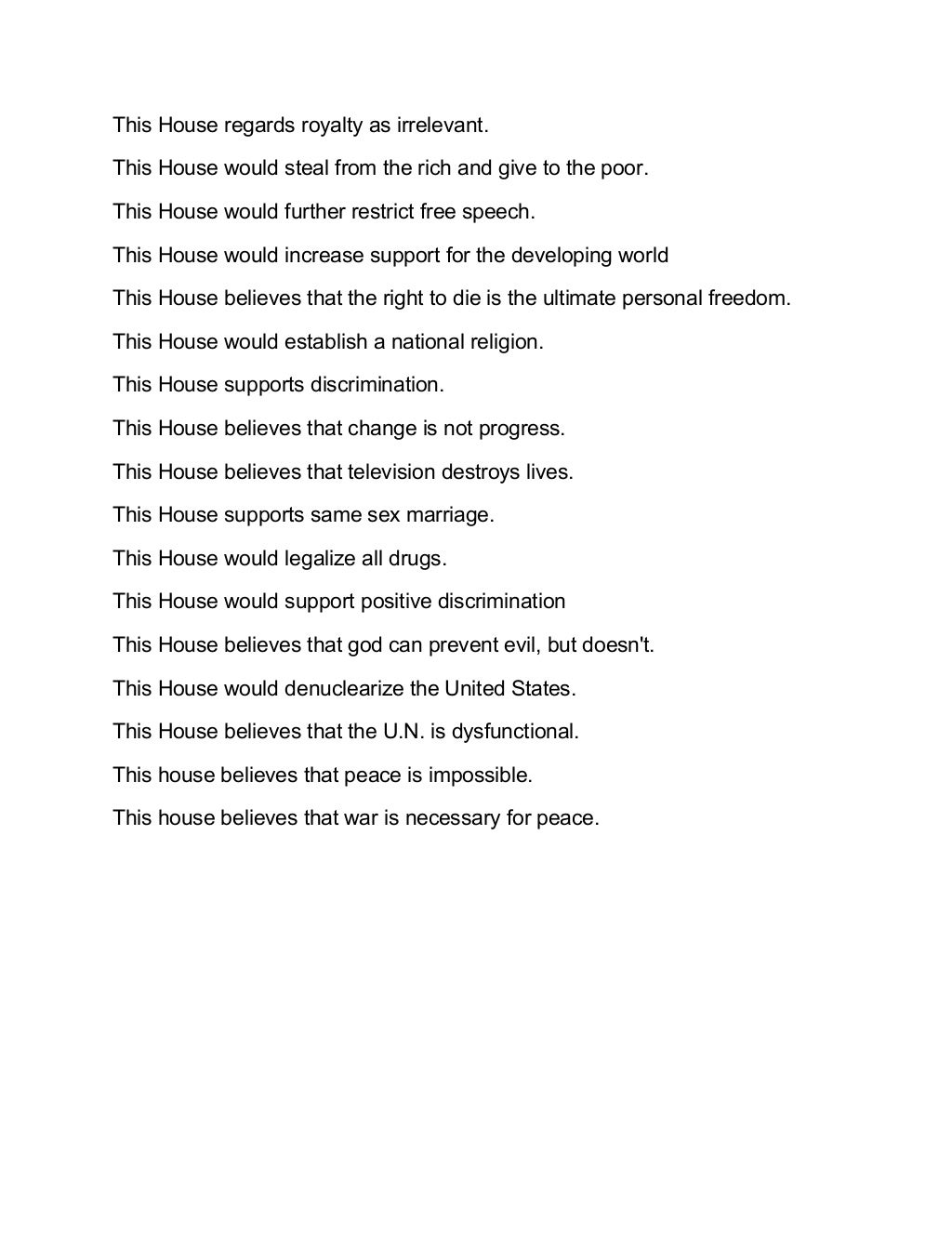 Debate Motions