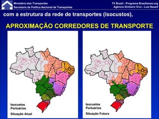 com a estrutura da rede de transportes (isocustos), APROXIMAÇÃO CORREDORES DE TRANSPORTE Isocustos Portuários  Situação Atual Isocustos Portuários  Situação Futura 