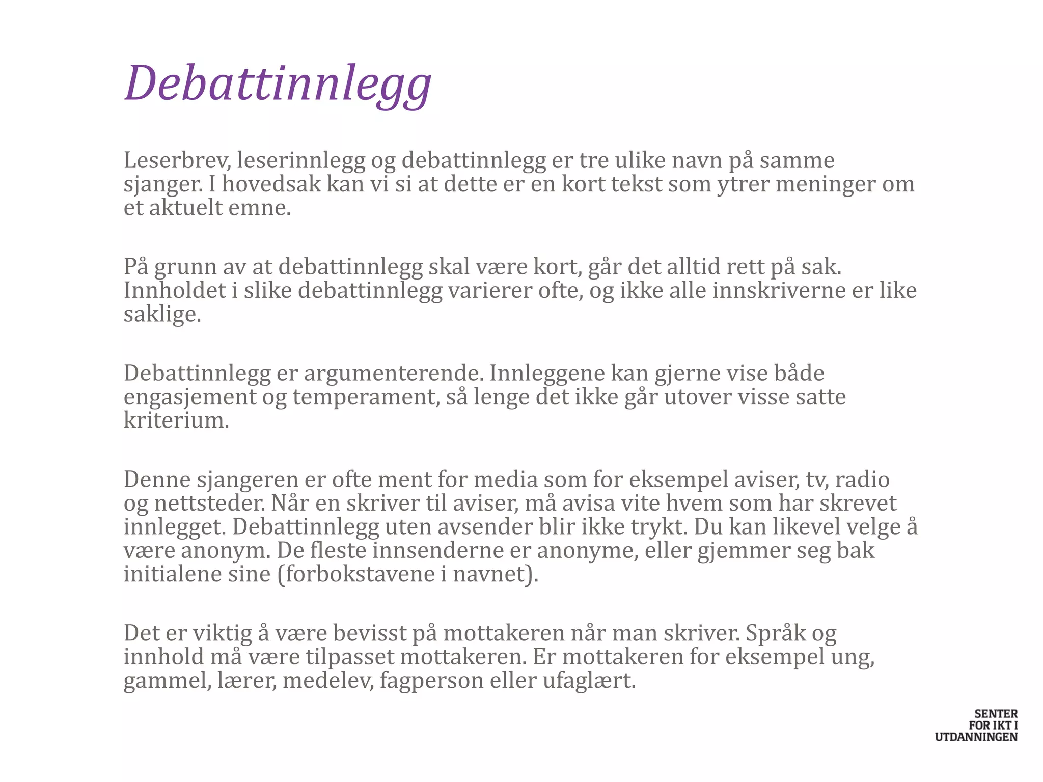 Debatt Norsk 7 Trinn Sammensatt Tekst PDF