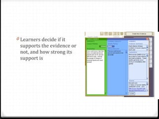 Learners decide if it supports the evidence or not, and how strong its support is 
