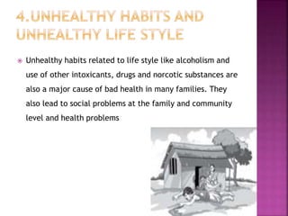  Unhealthy habits related to life style like alcoholism and
use of other intoxicants, drugs and norcotic substances are
a...