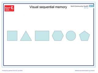 Visual sequential memory




Produced by partners from KCC and NHS                              Website:www.kenttrustweb.org.uk/senict
 