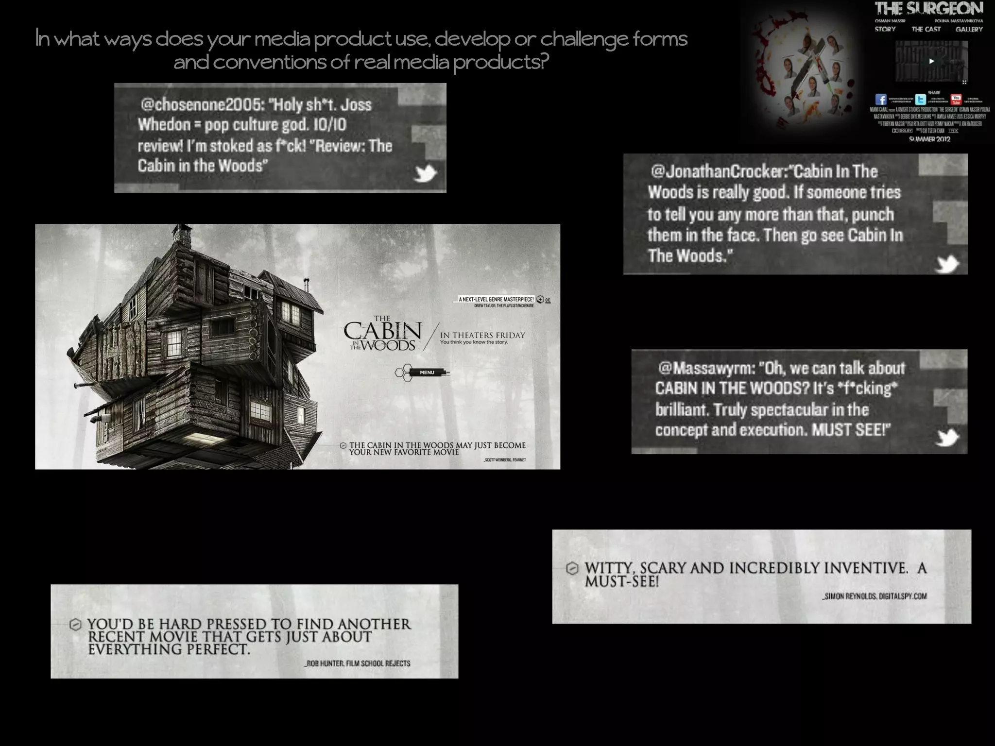 In what ways does your media product use, develop or challenge forms
              and conventions of real media products?
 