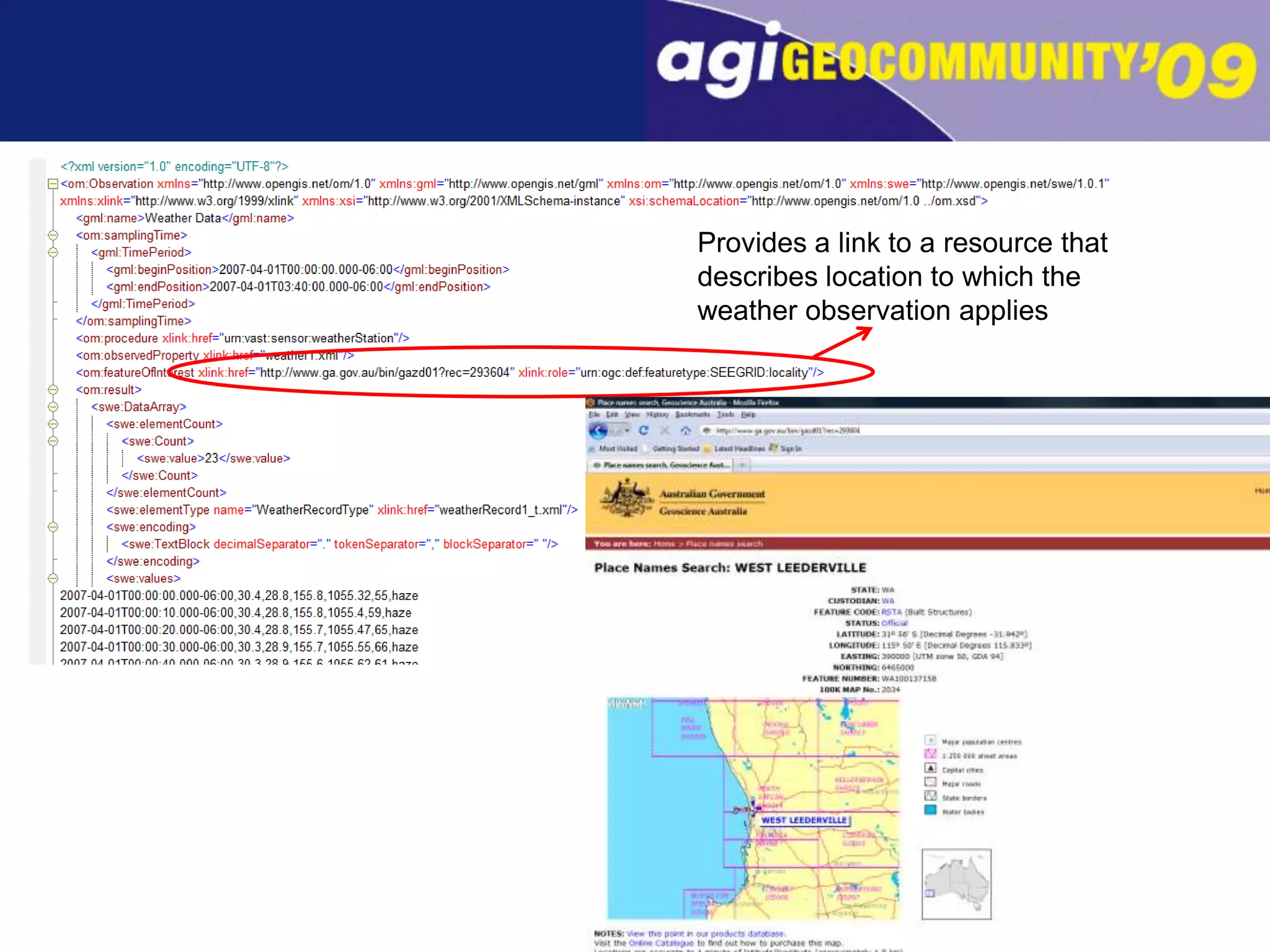 Provides a link to a resource that describes location to which the weather observation applies