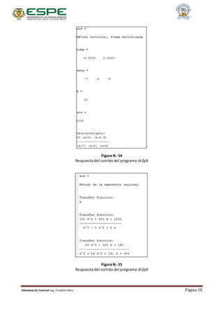 Sistemas de Control Ing. Franklin Silva Página 18
Figura N.-14
Respuesta del corrido del programa ch2p9
Figura N.-15
Respuesta del corrido del programa ch2p9
 