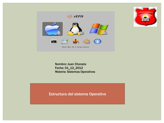 Nombre: Juan Chonata
   Fecha: 01_12_2012
   Materia: Sistemas Operativos




Estructura del sistema Operativo
 