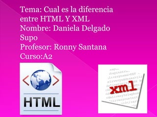 Tema: Cual es la diferencia
entre HTML Y XML
Nombre: Daniela Delgado
Supo
Profesor: Ronny Santana
Curso:A2
 