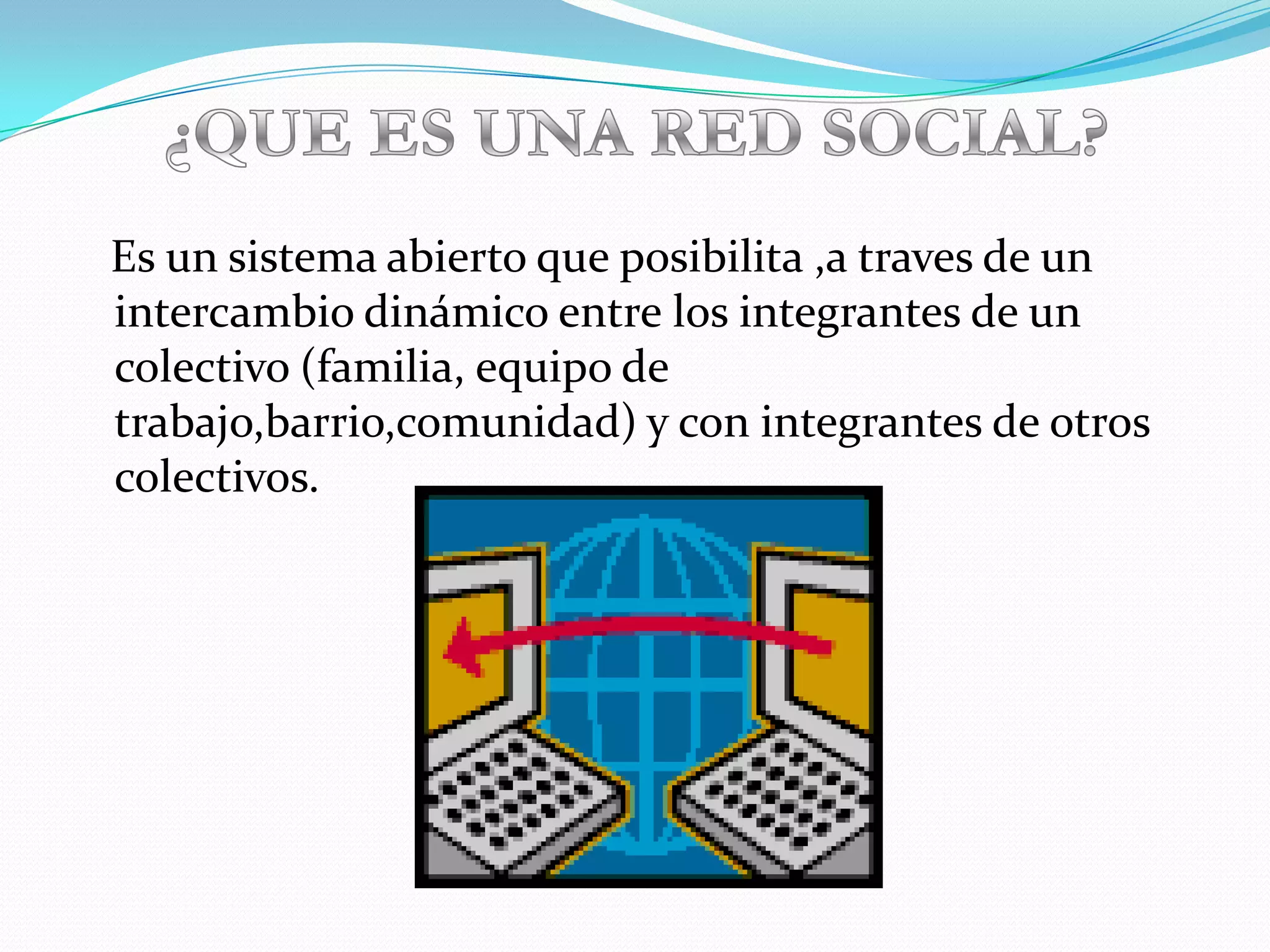 Es un sistema abierto que posibilita ,a traves de un
intercambio dinámico entre los integrantes de un
colectivo (familia, equipo de
trabajo,barrio,comunidad) y con integrantes de otros
colectivos.
 