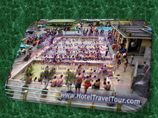 Visite las diferentes cascadas: la cascada
de Agoyán frente a la represa de Agoyán,
la Cascada Ulba y Chamana camino al
Hotel Spa 5 estrellas Luna Runtún, la
Cascada Inés María, y los toboganes de
Nahuazo. Puede relajarse en las piscinas
  Otros atractivos turísticos de Baños
de aguas termales de origen volcánico que
la ciudad tiene para ofrecer. Las Piscinas
de la Virgen se encuentran en el corazón
de la ciudad debajo de la Cascada de la
Virgen del Agua Santa.
 