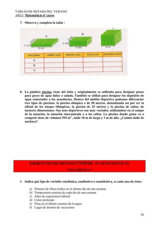 TAREAS DE REPASO DEL VERANO
AREA: Matemáticas 6º curso

  7. Observa y completa la tabla :




  8. La palabra piscina vie...