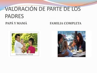 VALORACIÓN DE PARTE DE LOS PADRESPAPÁ Y MAMÁFAMILIA COMPLETA