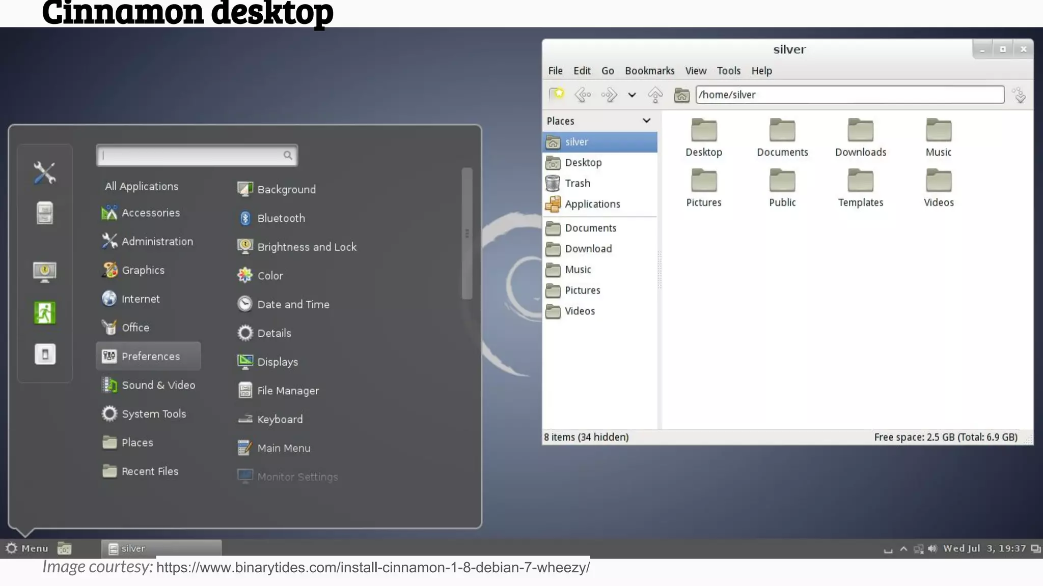 Image courtesy: https://www.binarytides.com/install-cinnamon-1-8-debian-7-wheezy/
Cinnamon desktop
 